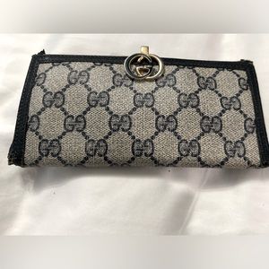 Authentic Vintage Gucci Wallet | Navy with gold logo clasp. All original.